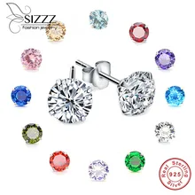 Кристальные циркониевые серьги из настоящего 925 пробы, серебряные серьги-гвоздики с кубическим цирконием для женщин, ювелирные изделия из стерлингового серебра