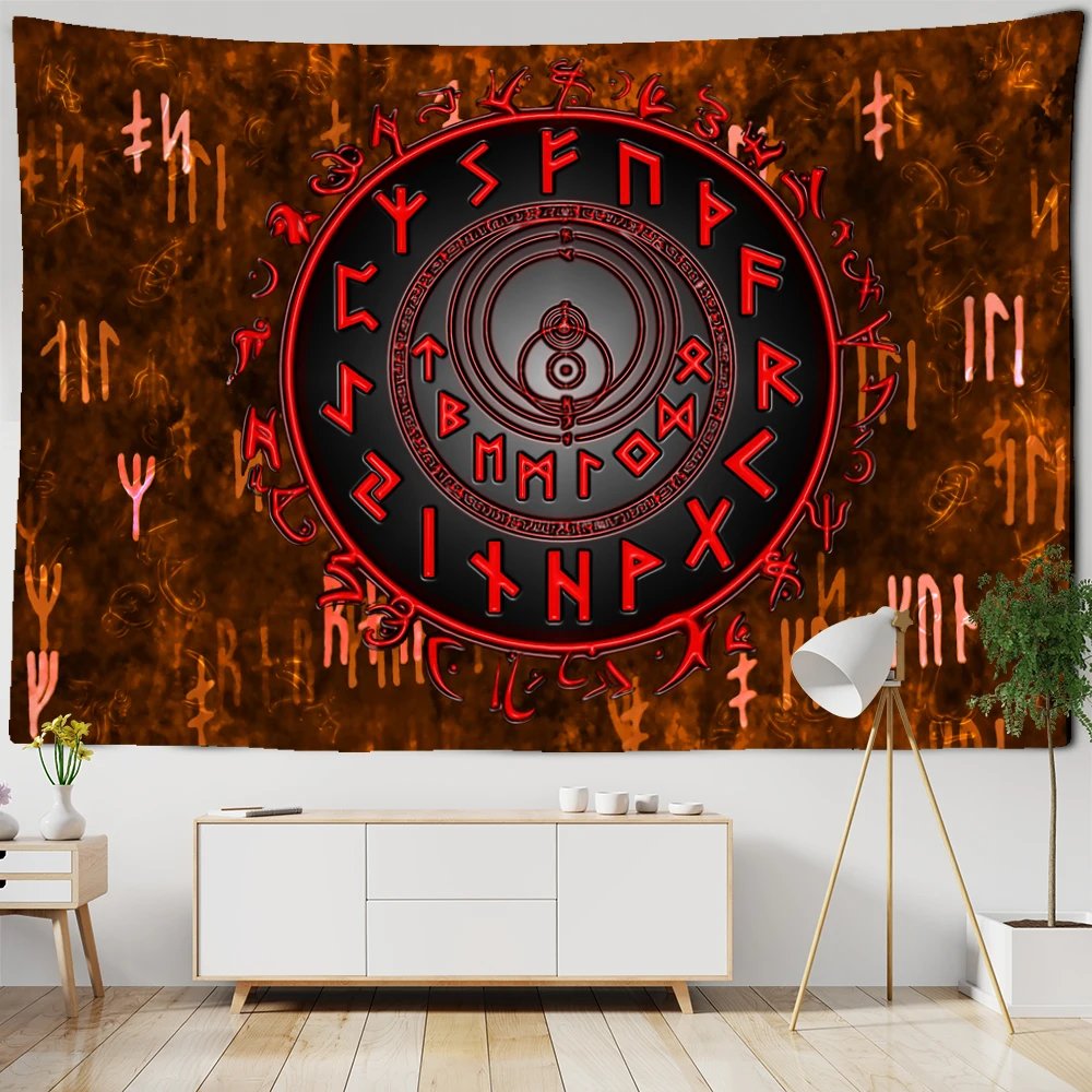 Vikings Tapestry Wall Hanging Tapestries Decor For Living Room Tarot Sun Moon Raven Mysterious Meditation Psychedelic Runes Art