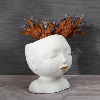 

NORDIC LITTLE BOY HEAD PORTRAITS HUMAN FACE SANDSTONE FLOWER POT CREATIVE LIVING ROOM ENTRYWAY DRIED FLOWERS FLORAL VASE X3567