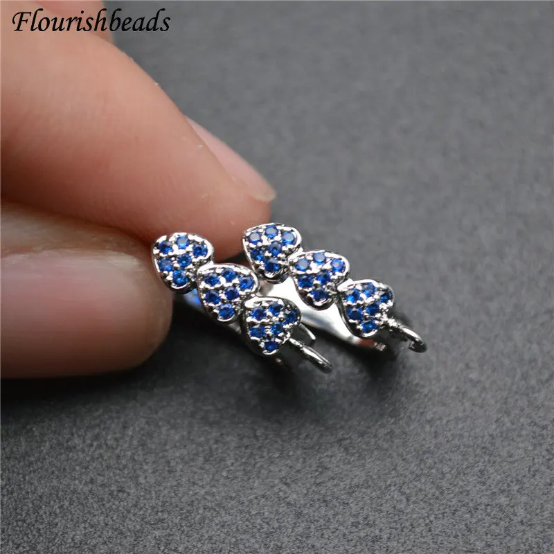 

Color Remain Multi Rows Heart Shape Blue CZ Paved Earring Hooks Jewelry Findings DIY Jewelry Making 20pc Per Lot