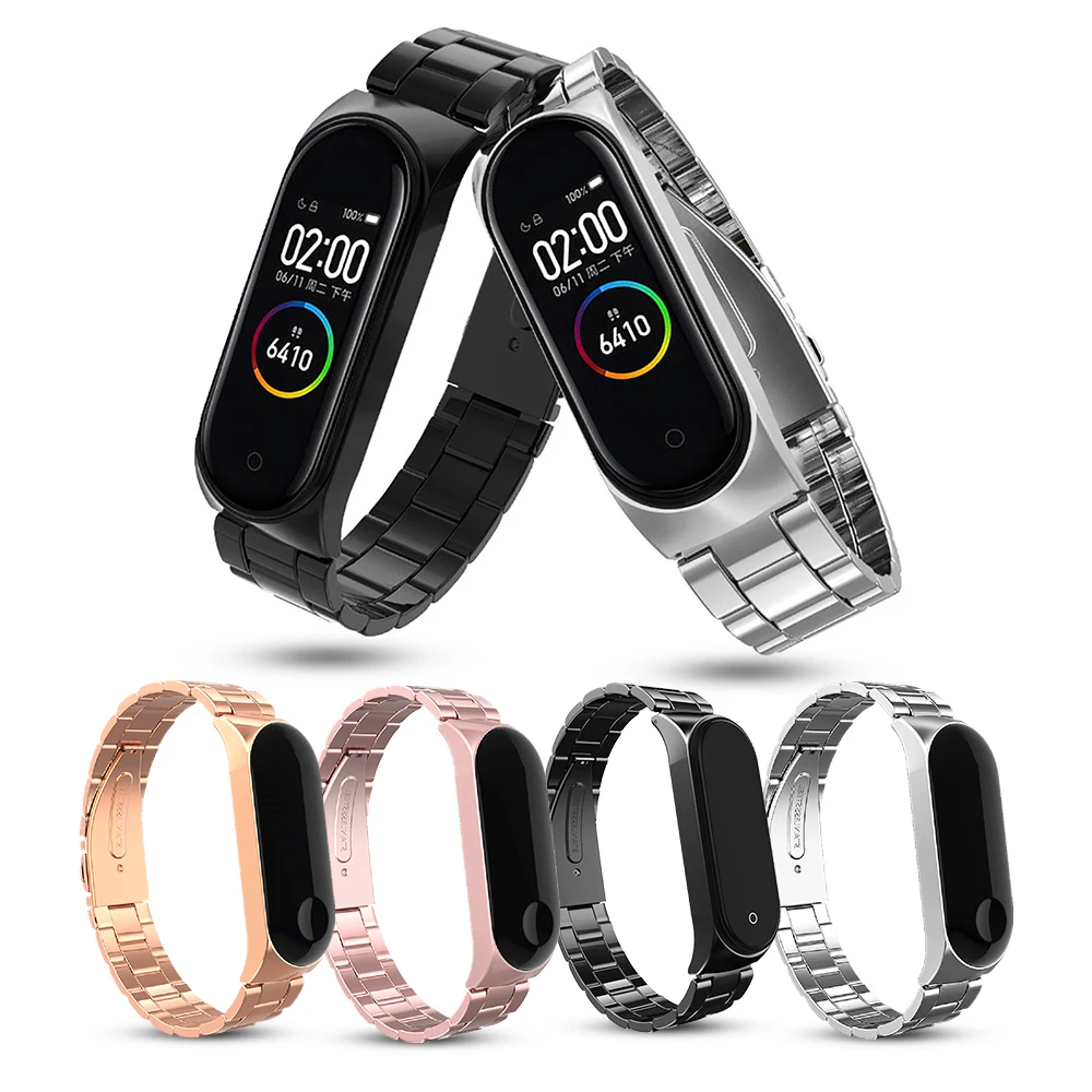 Для Xiaomi Mi Band 5 4 3 металлический ремешок из нержавеющей стали для Сменные ремни M4