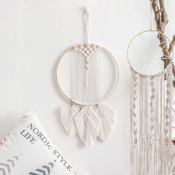 

Dreamcatchers Art Craft Gift for Kids White Cotton Cord with Long Tassel Handcrafted Home Decoration Wall Hanging Tapestry