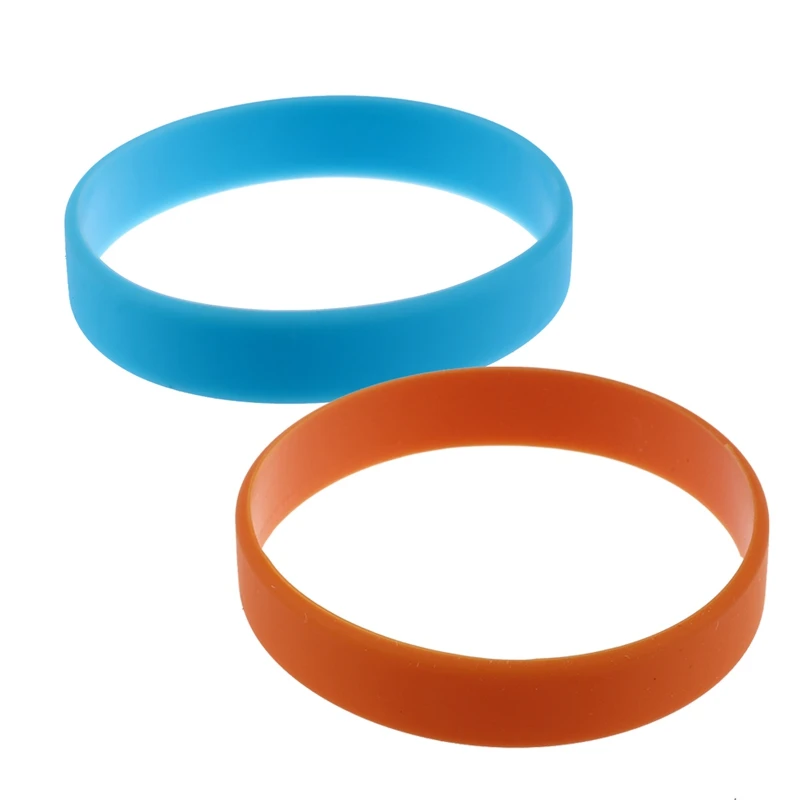 

2 Pcs Fashion Silicone Rubber Elasticity Wristband Wrist Band Cuff Bracelet Bangle, Orange & Sky Blue