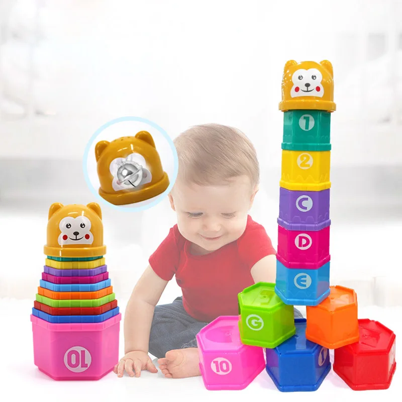 

11pcs 2019 Newest Hot Infant Educational Baby Toys Foldind Stack Cup Early Intelligence Alphabet Number Toy