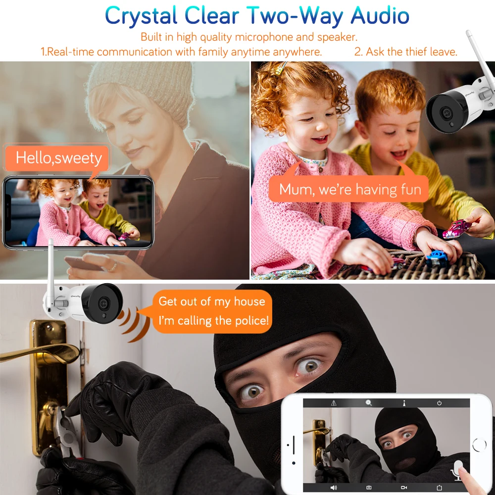  1080p Wifi Bullet IP Camera Outdoor Onvif SD Card Two Way Audio Email Alarm Night Vision CCTV Surve - 4.00011E+12