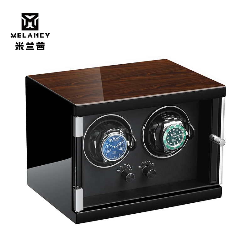 Автоматическая коробка для намотки часов, деревянная коробка для намотки часов, коробка для хранения часов, коллекция, дисплей, тихий мотор, светодиодный светильник - Цвет: MQ-3202-2