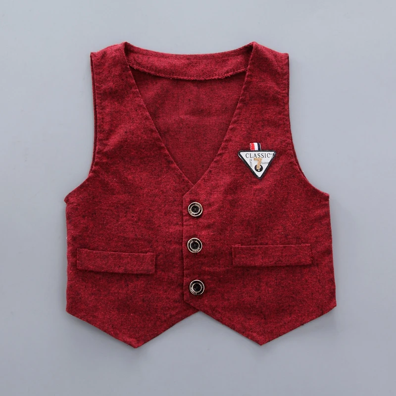 Goedkoop Jongen Kleding Pak Vest Shirt Broek 3 Delige Set Gentleman s Kleding Pak Rode Jongen Baby Kleding Set Lange mouwen Herfst Nieuwe Aankomst