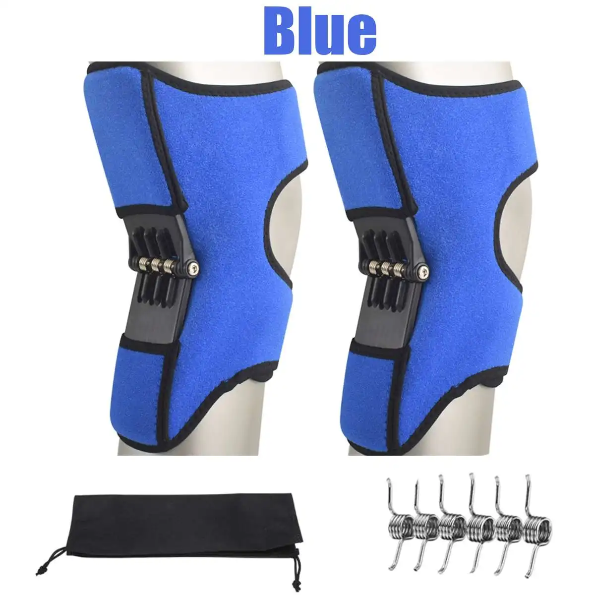 2pcs blue Наколенники для поддержки суставов, дышащие, Нескользящие, поддерживающие наколенники для подъема суставов, мощные наколенники для отскока, весна, сила, наколенник, поколение 2 - Цвет: 2pcs blue
