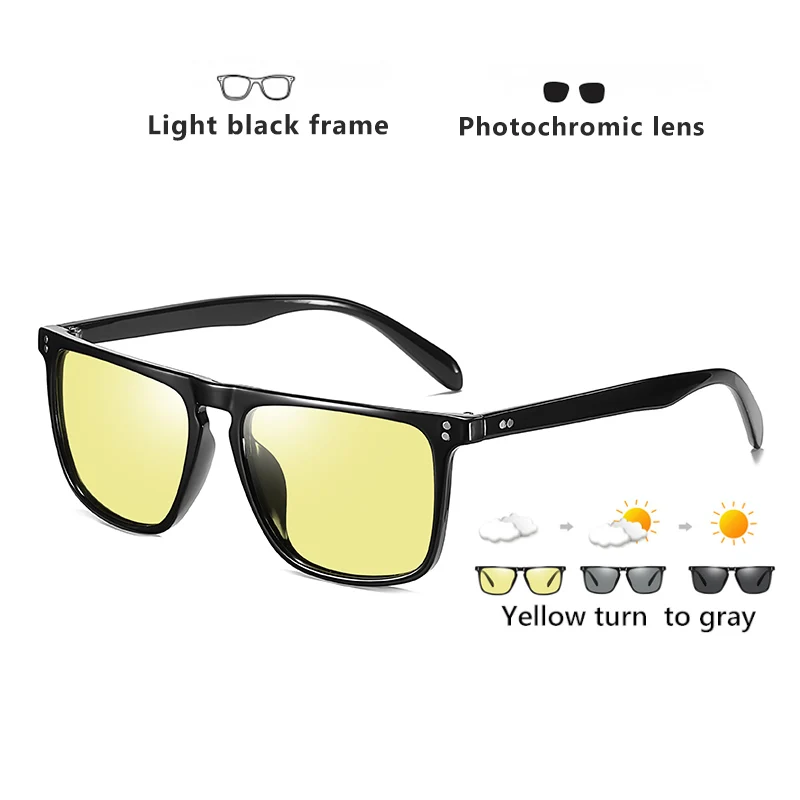 Brand Designer Rivet Square Photochromic Polarized Sunglasses Tony Stark Men Unisex Retro Sun Glasses Women gafas de sol hombre - Цвет линз: Light Black-Yellow