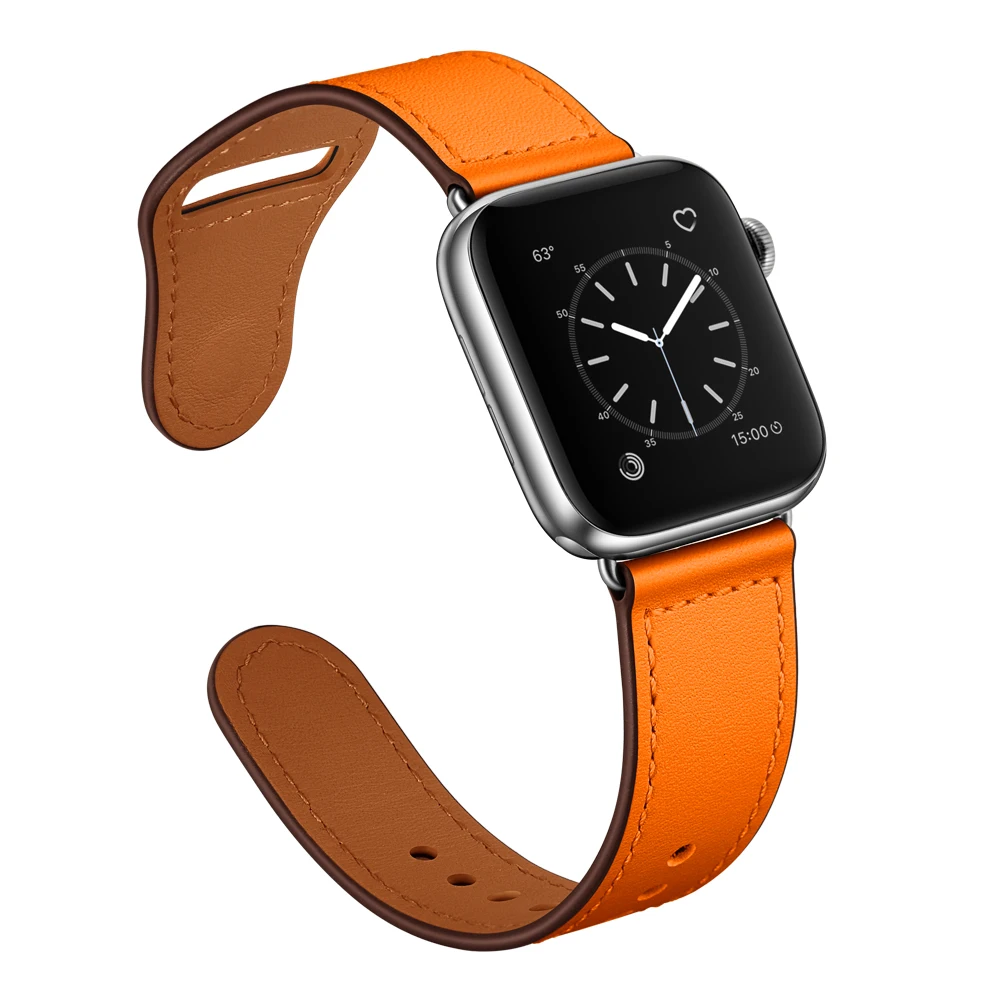 Оранжевый ремешок для часов Iwatch ремешок 38 мм 40 мм роскошные часы из натуральной кожи ремешок петля 4 5 44 мм