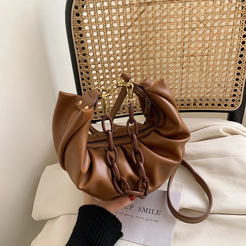 

FANTASY New Fold Dumpling Cloud PU Leather Handbags For Women High Capacity Acrylic Chain Shoulder Messenger Bag Trendy INS Hot