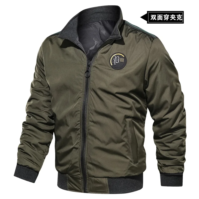 

Hot Sales Double-sided Wear Stand Collar Casual Men Jacket Reversible Baseball Collar Flight Jacket