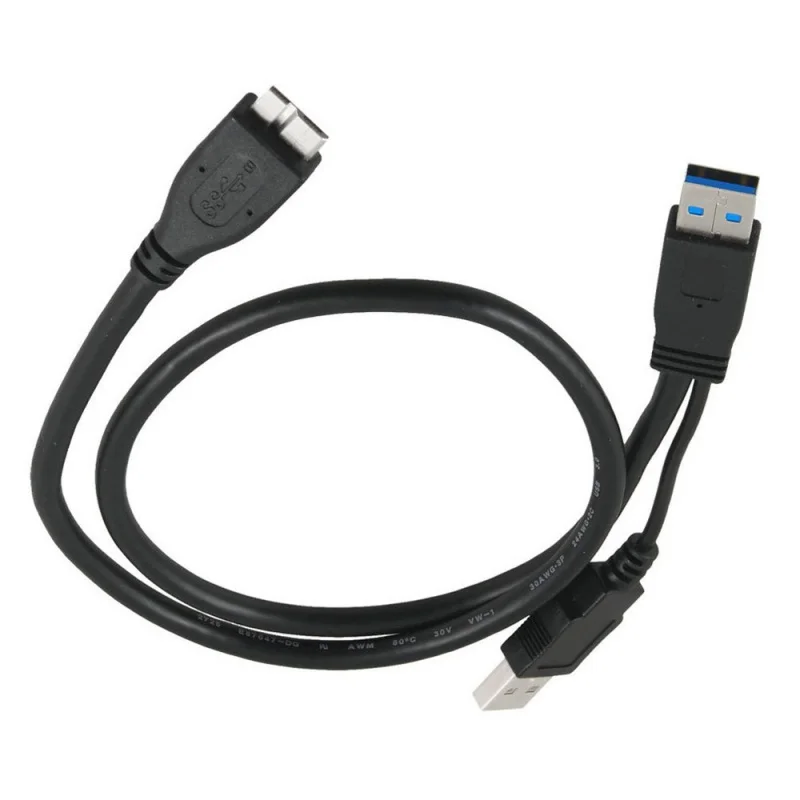 Высокое качество 0,6 m Dual USB 3,0 A Male To Micro B Y черный кабель питания Мобильный жесткий диск