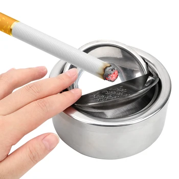 

Cigarette Ashtray Round Smoking Accessories With Lid Stainless Steel Ash Storage Case