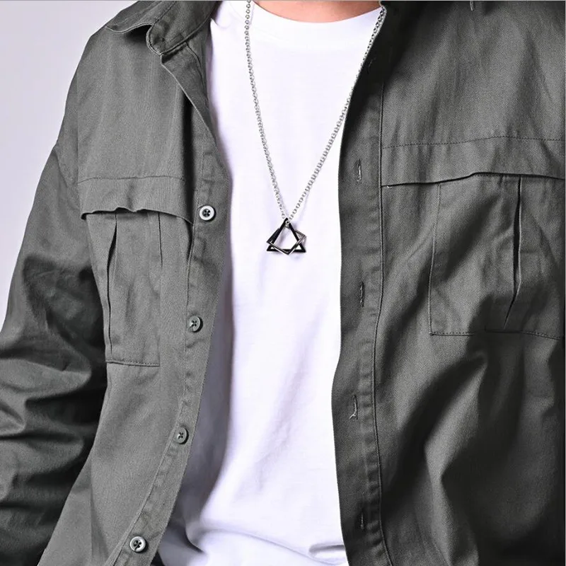 Popular Interlocking Square Triangle Male Pendant For Men Stainless Steel Modern Trendy Geometric Stacking Streetwear Necklace - Image 2