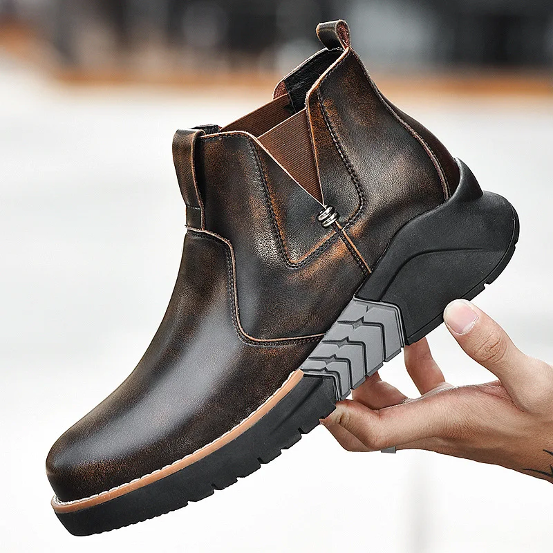 

2019 Autumn & Winter New Style Men's Boot Men Foot Covering Short Boots Rub Color Big Head Leather Boot