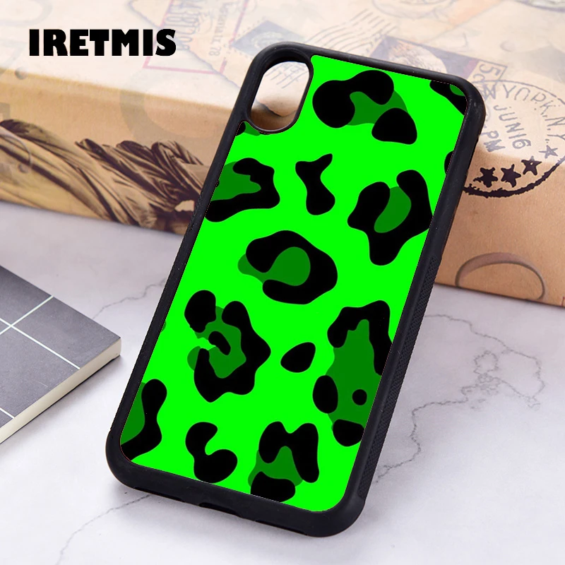 Iretmis 5 5S SE 2020 Phone Cover Case For iPhone 6 6S 7 8 Plus X Xs XR 11 12 Mini Pro Max Rubber Silicone ACID GREEN LEOPARD cute iphone 8 cases