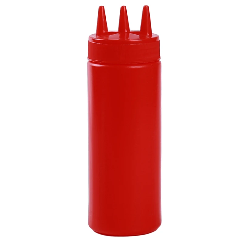 Бутылка для приправ с 3 отверстиями, дозатор для горчицы, соуса, уксуса, кетчупа, соусницы, кухонные гаджеты, пластиковые бутылки для масла и уксуса - Цвет: red 450ml