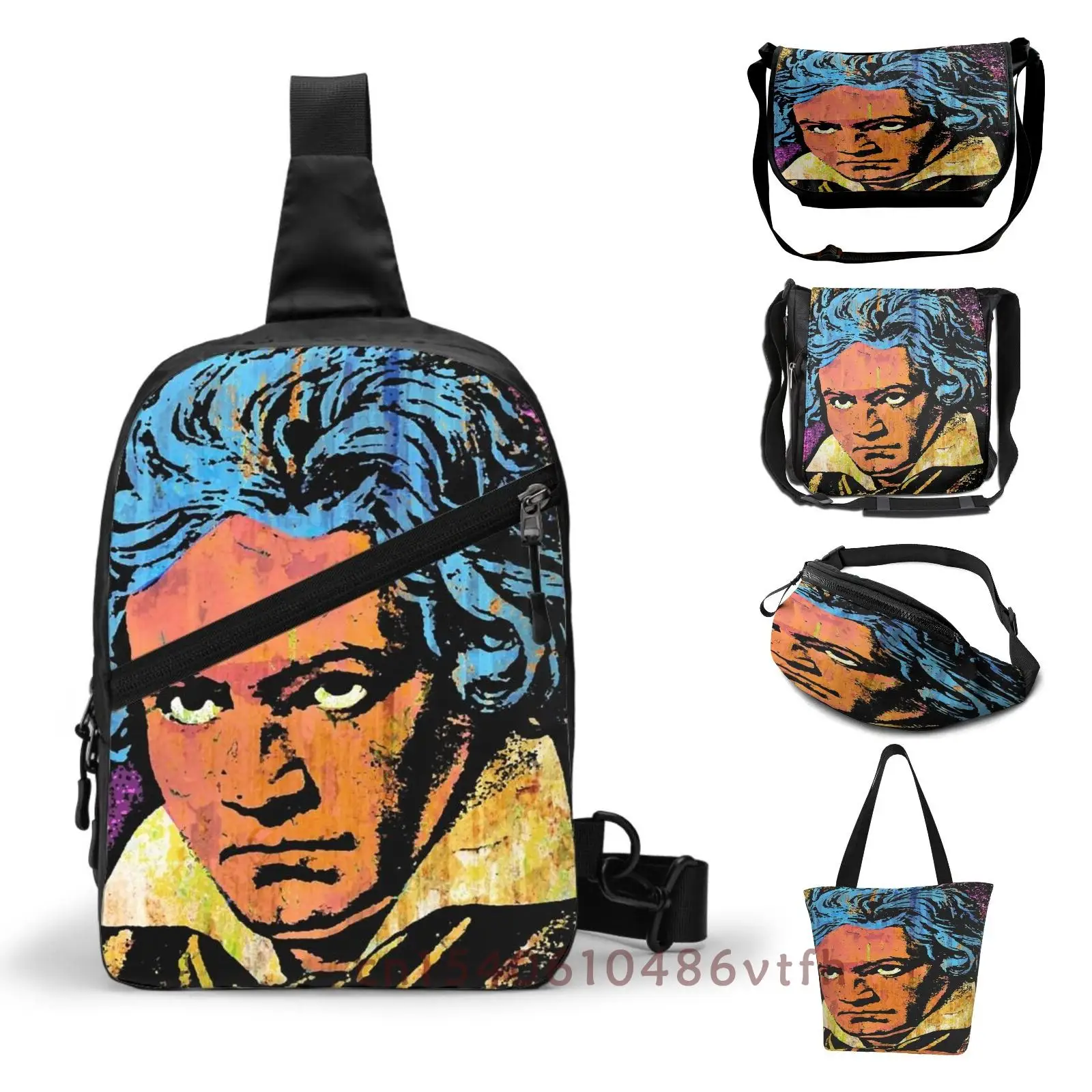 Functional Men Chest Bag Beethoven Streetwear Waist Pack Women Black Belt Hip Purse Shoulder Crossbody |