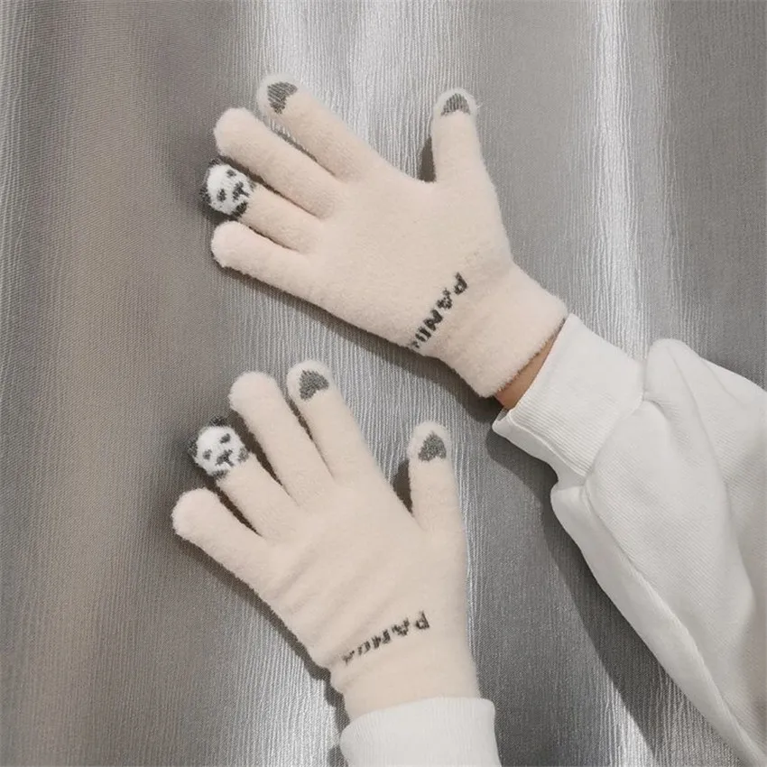 

Patchwork Love Gloves Female Warmth Cute Solid Color Plush Japanese Letter Colorful Outdoor Riding Fashion ins High Quality