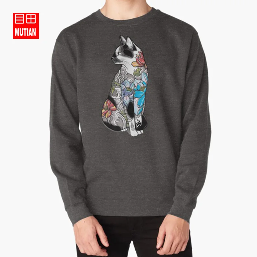 darkgrey-sweatshirt Кошка в Татуировка "Лотос" толстовки кошка домашнее животное кошачья кошка любовник животное котенок любовь милый забавный - Цвет: darkgrey-sweatshirt