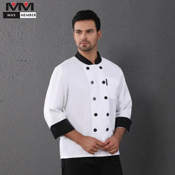 

Black Split Collar Long Sleeve Chef Uniform Unisex White Long Sleeve Work Jacket Cafe Bakery Hairdressers Salon Bar Waiter Shirt