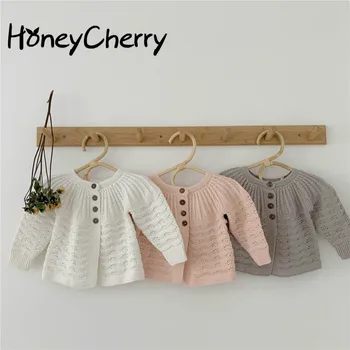 

Newborn Knit Sweater Female baby cardigan hollow pattern princess temperament long-sleeved shirt jacket Baby Sweater Girl