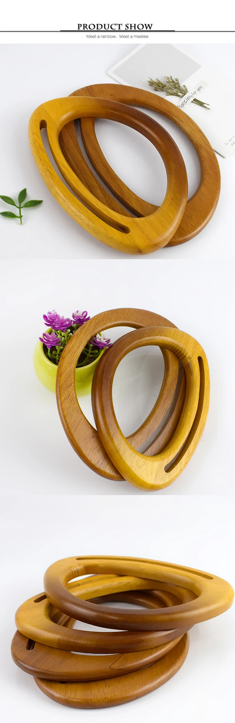2pcs Fashion Natural Wooden Bag Handles Retro Oval Ring Handle Frame For Women Wallet Bags Buckles DIY Bag Accessories