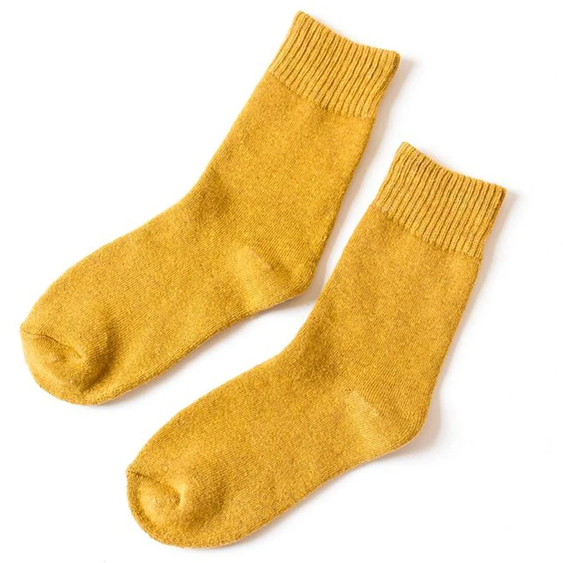SK2074YW 1 пара новых детских носков зимняя Толстая теплая шерсть махровые Полотенца Для женщин носки Винтаж рождественские однотонные цветные носки подарок милые Sokken - Цвет: SK2074YW