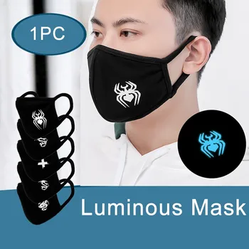 

Adult Unisex Mask Dustproof Face Cover Luminous Halloween Print Sunscreen Can Be Washed Mouth-muffle Washable Reusable Face Mask