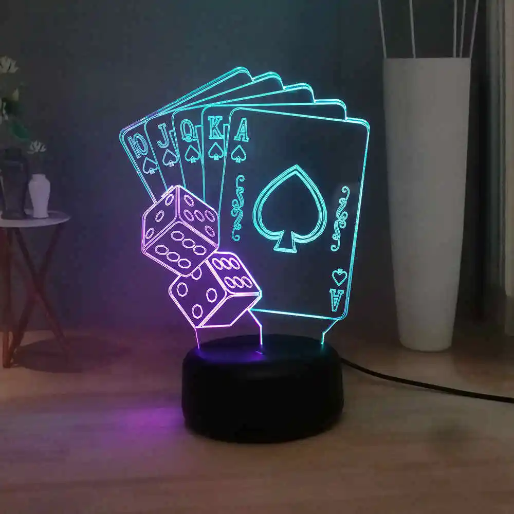 Best LED Creative Night Light Entertainment way DIY Poker and Dice Novelty Home decor RGB Mixed Dual Multicolor Table Lamp Funny Gift