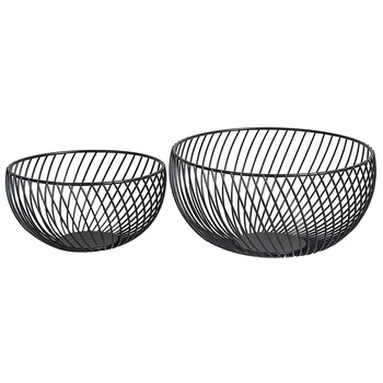 

Handmade Wire Fruit Bowl Stand, Two-Piece Set for Kitchen, Dining Room, Cabinet and Cutlery Storage (Matte Black)