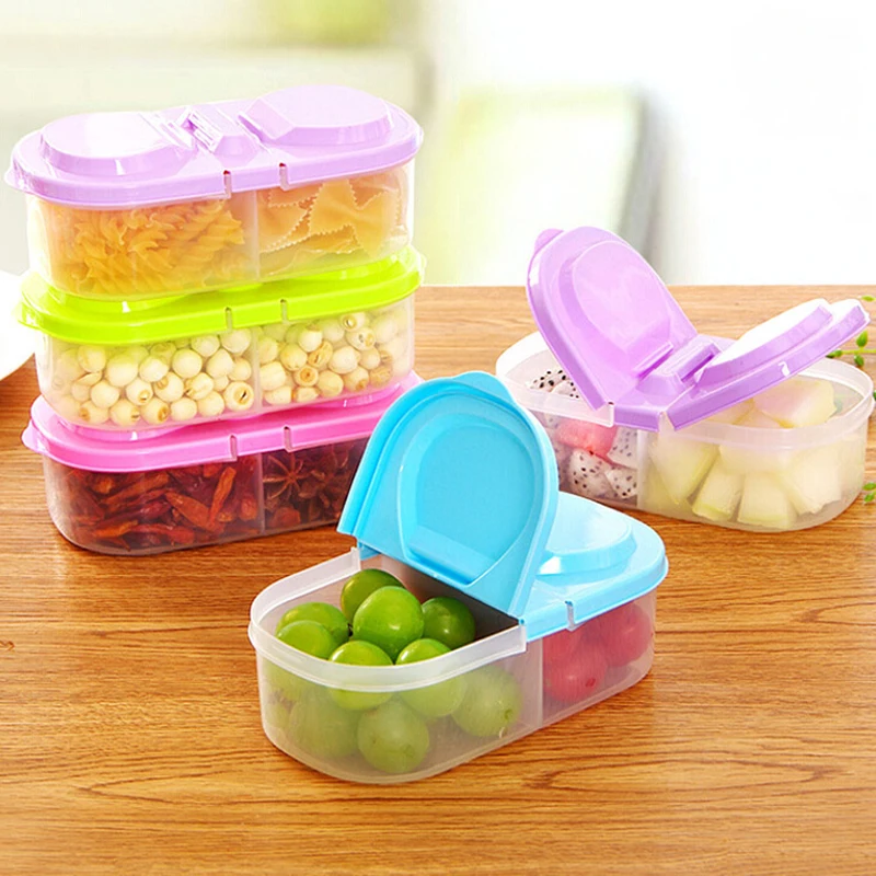 Пластиковая коробка для хранения еды на холодильник с двойным отсеком, многофункциональная упаковка для пищевых продуктов, кухонные аксессуары