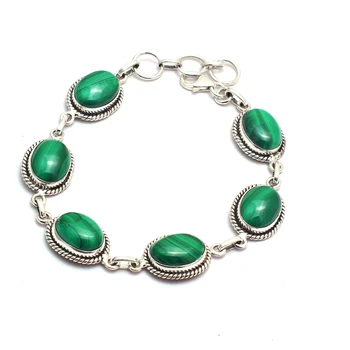 

Genuine Malachite Bracelet 925 Sterling Silver, Women Fine Jewelry Gift, 22 cm, MHBBR0201