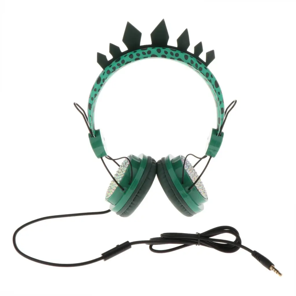 Cute Dinosaur Glitter Kids Wired Headphone Adjustable Headband for Boys