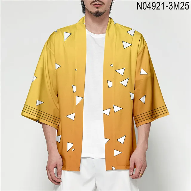 Аниме демон убийца Kimetsu no Yaiba японская блузка кимоно кардиган Harajuku костюм самурая одежда кимоно куртка мужская юката - Цвет: hf-3000