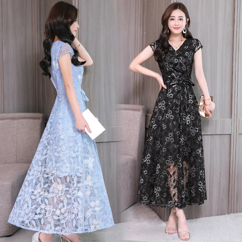 

Photo Shoot Long Skirts Women's Summer 2019 Summer New Style Waist Hugging Slimming Tibetan Meat Mid-length Lace Dress Women's
