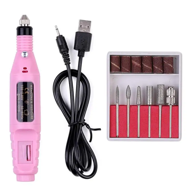 Professional Electric Nail Drill Machine Set Nail Art Polish Drill Pen Pedicure Nail Manicure Machine File Nail Art Tools Kit - Color: Pink