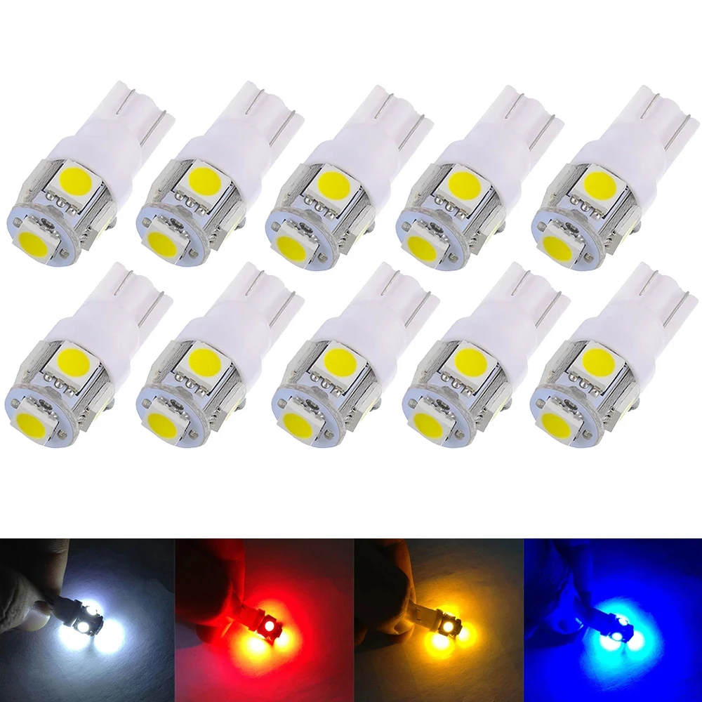 10 шт. T10 194 168 w5w Светодиодные Автомобильные фары 5050 5smd супер белый красный лампы
