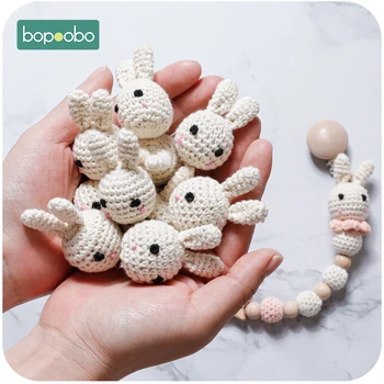 

Bopoobo 10pc Food Grade Bunny Teether Crochet Beads For Dummy Pacifier Clip DIY Wood Jewelry Making For Teeth Baby Product