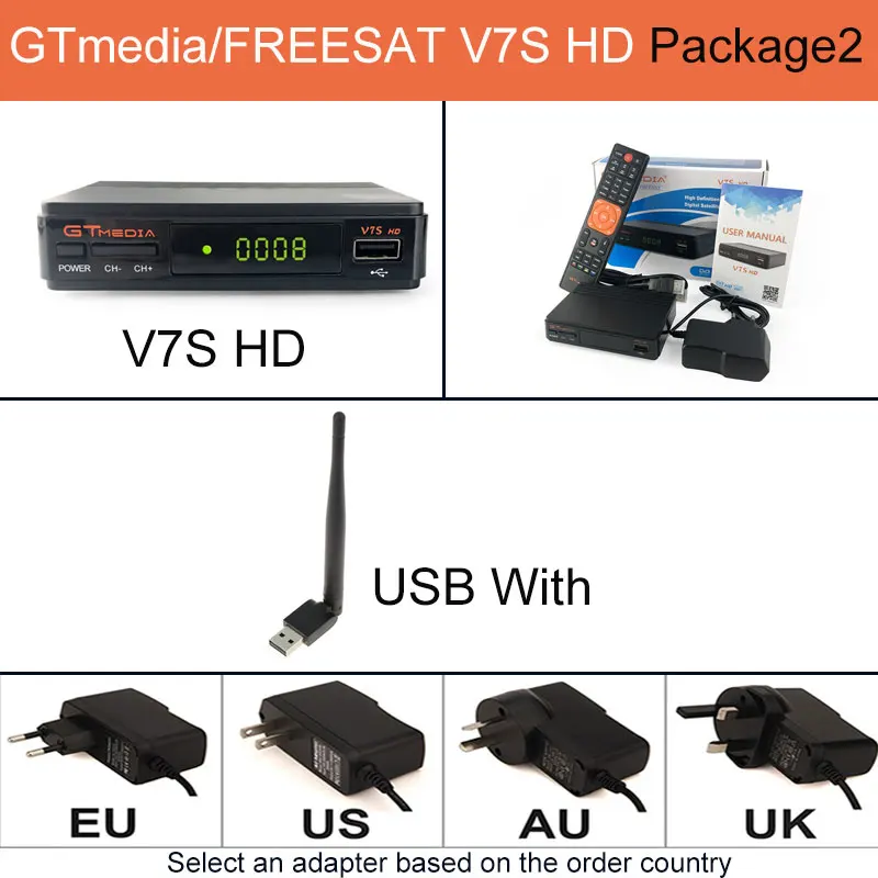 V7SHD with wifi Горячая DVB-S2 gtmedia V7s hd с USB wifi ТВ ресивер Freesat v7s hd Поддержка Европа cline сетевой обмен ТВ приставка - Цвет: V7SHD with wifi