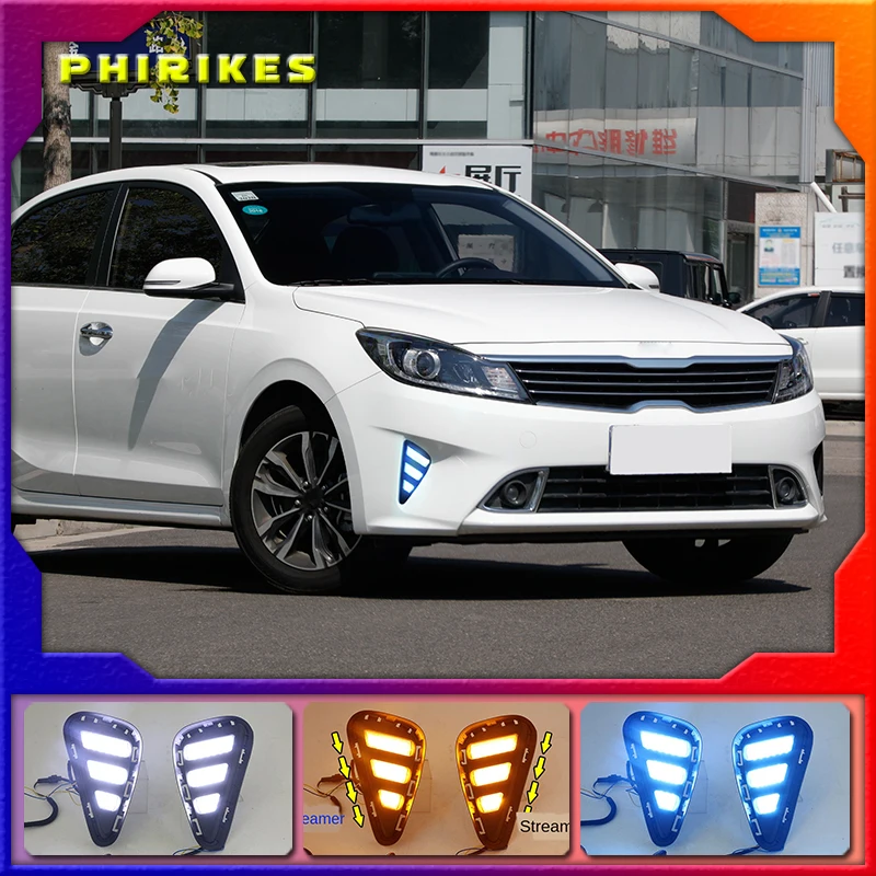 

2 шт. светодиодный DRL Дневной светильник противотуманная фара для Kia Форте 2018 с желтый указатель поворота стиль реле