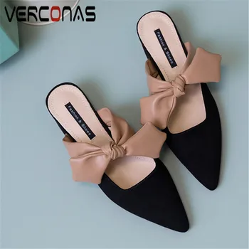 

VERCONAS Women Pumps 2020 Fashion Women Sandals Summer Brand Design Butterfly-Knot Pointed Toe Square High Heeled Shoes Woman
