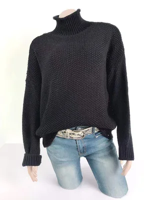 Blusas De Inverno Feminina, ограниченное по времени предложение, женский свитер, новинка, пуловер с завязками, водолазка, рукав «летучая мышь», вязаный женский свитер - Цвет: Черный