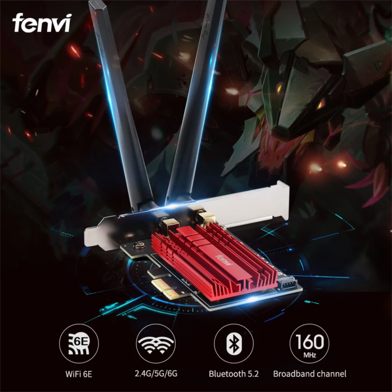Fenvi Wi-Fi 6E концерт + AX210 BT 5 2 кард-2 4G/5G/6 ГГц AX210NGW 802.11AX 4 Гбит/с MU-MIMO OFDMA ПК Беспроводной