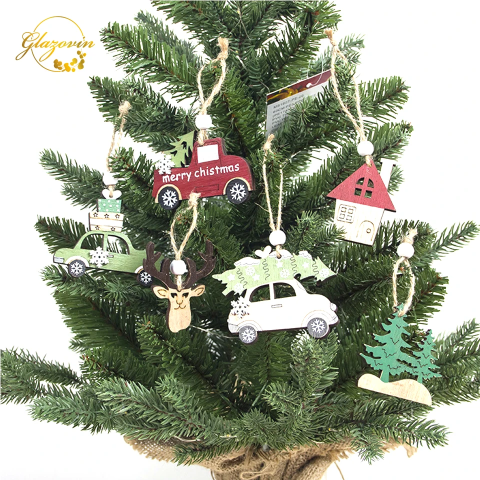 

Christmas Tree Decoration Wooden Pendant Creative Car Xmas Tree Deer Drop Ornaments DIY Christmas Home Decoration Gift 3pcs