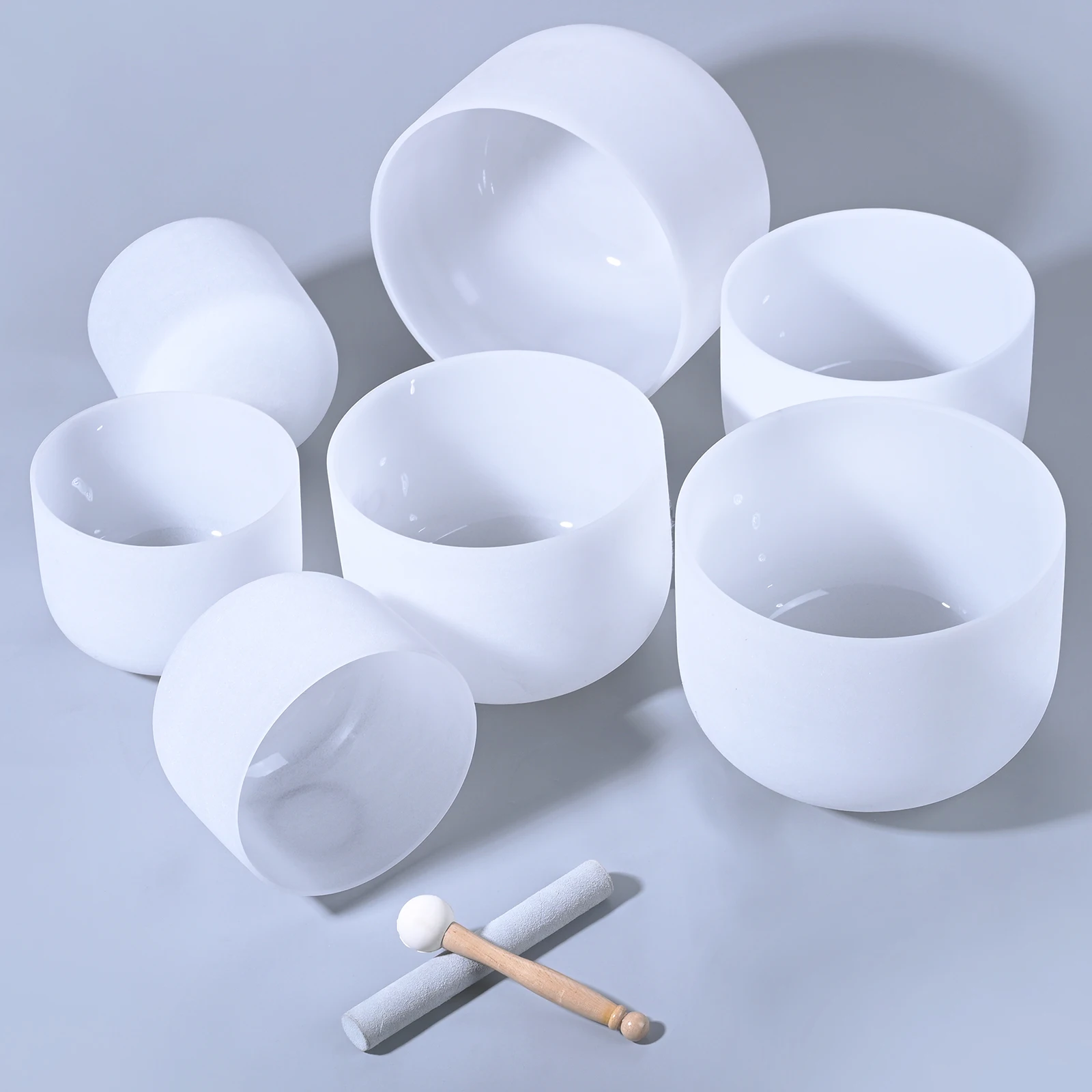 CVNC Chakra Tuned Set of 7pcs 8-12 inch Frosted Quartz Crystal Singing Bowls CVNC Chakra Tuned Set of 7pcs 8-12 inch Frosted Quartz Crystal Singing Bowls