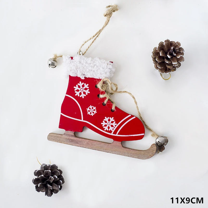 Год последняя натуральная Деревянная Рождественская елка орнамент Звезда Сердце деревянная подвеска Noel Рождественское украшение для дома Рождественский подарок - Цвет: skiing red