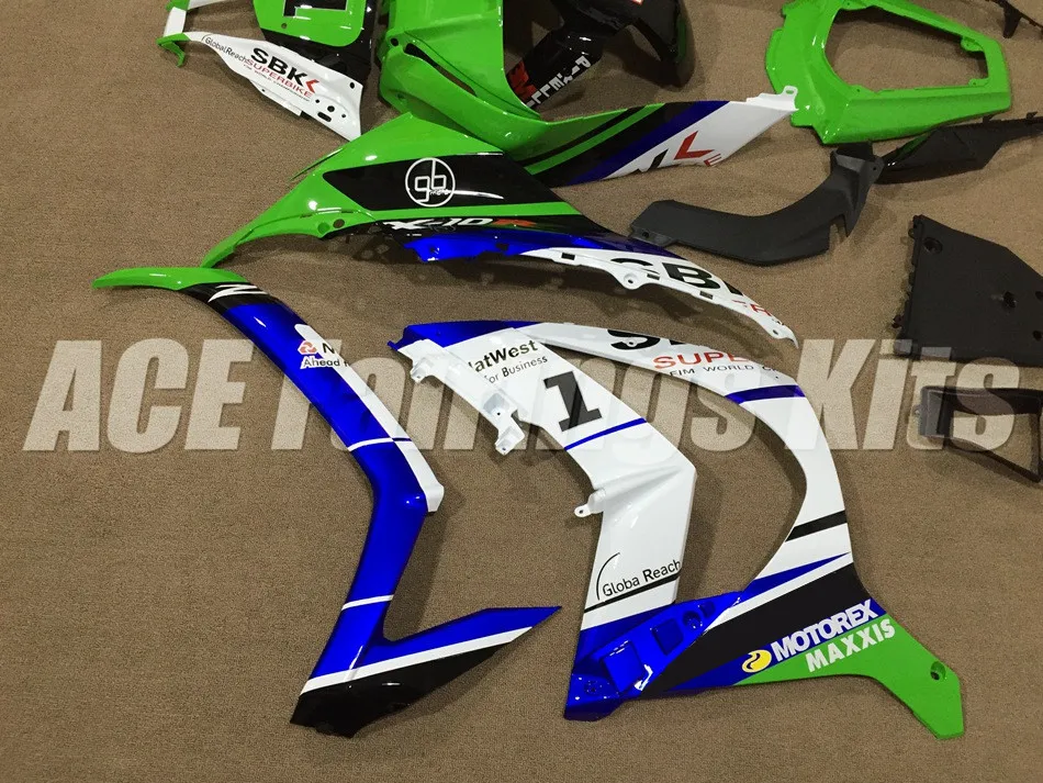 Литьевая форма) ABS Полный комплект обтекателя подходит для Kawasaki Ninja ZX-10R ZX10R 2011- 11 12 13 14 15 Обтекатели глянцевый зеленый