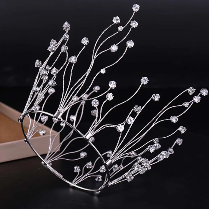 

Exquisite Princess Large Full Circle Rhinestones Queen Pageant Crown Silvery Line bead Wedding Party Tiaras Crowns Hair Jewelry